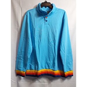 NWT$ ALDI Gear 2024 Pullover Sweatshirt Sz M Blue Rainbow Trim Colorful Vibrant